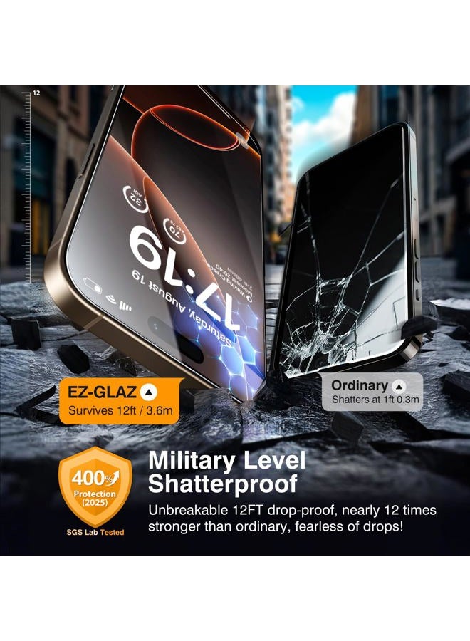 EZ-GLAZ 4 Pack for iPhone 16 Pro Max Screen Protector [6.9"] With 2 Pack Camera Lens Protector, 9H+ Hardness 12FT Military Grade Shatterproof Scratch Resistant Durable Tempered Glass Film with - Image 5
