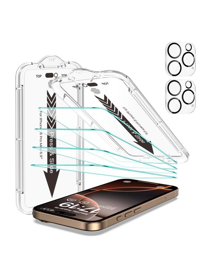 EZ-GLAZ 4 Pack for iPhone 16 Pro Max Screen Protector [6.9"] With 2 Pack Camera Lens Protector, 9H+ Hardness 12FT Military Grade Shatterproof Scratch Resistant Durable Tempered Glass Film with - Image 1