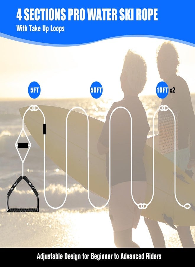 حبل التزلج على الماء SETYPARY بطول 75 قدمًا مع مقبض، حبل تزلج عائم للرياضات المائية، 4 أقسام من حبال التزلج للتزلج على الماء، والتزلج على الركبة، والتزلج على الماء (أبيض وأسود) - Image 4