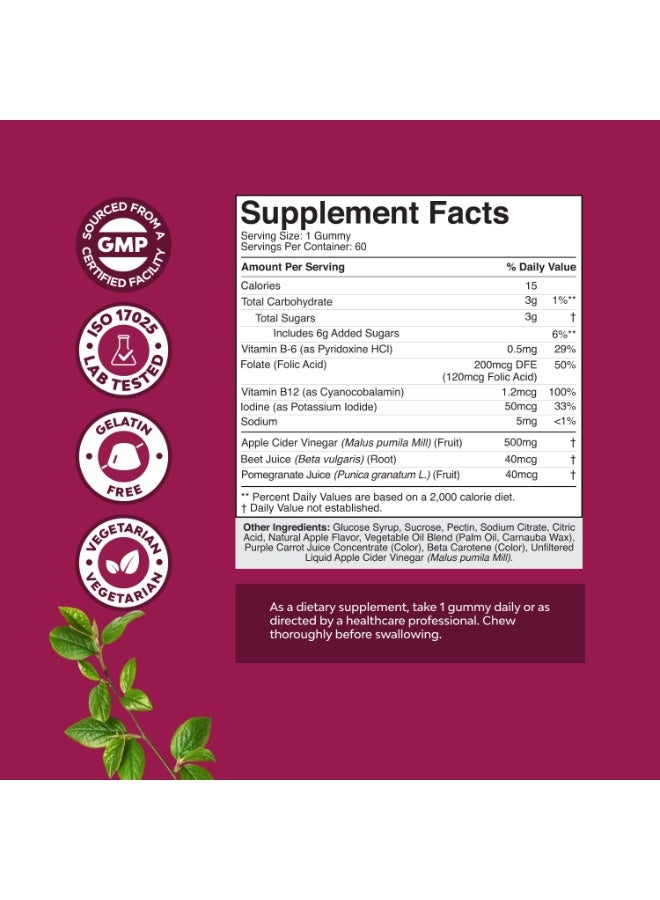 نايتشرز كرافت حلوى خل التفاح مع فيتامين ب12 وفيتامين ب6 بنكهة الرمان، 60 قطعة، تكفي لمدة شهرين - Image 3