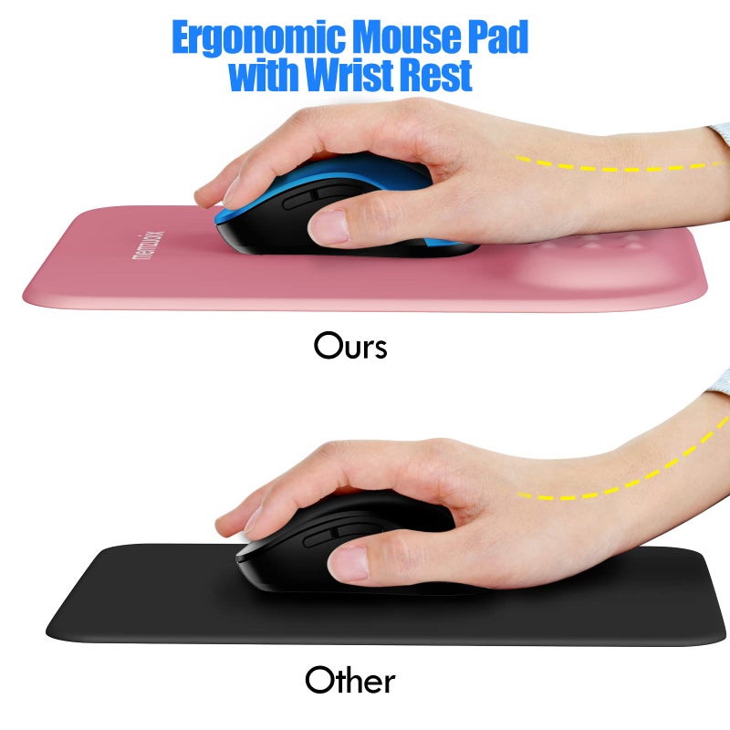 memzuoix Pink Ergonomic Mouse Pad with Wrist Rest Support,Premium Memory Foam Cushioning for Pain Relief, Non-Slip PU Base for Stable Smooth Control - Perfect for Laptop, Computer, and Home Office - Image 2