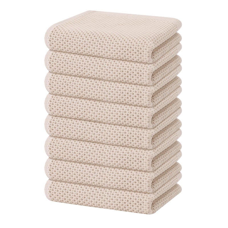 Homaxy 100% Cotton Waffle Weave Kitchen Dish Towels  Ultra Soft Absorbent Quick Drying Cleaning Towel  13 x 28 Inches  8-Pack  Beige - Image 1