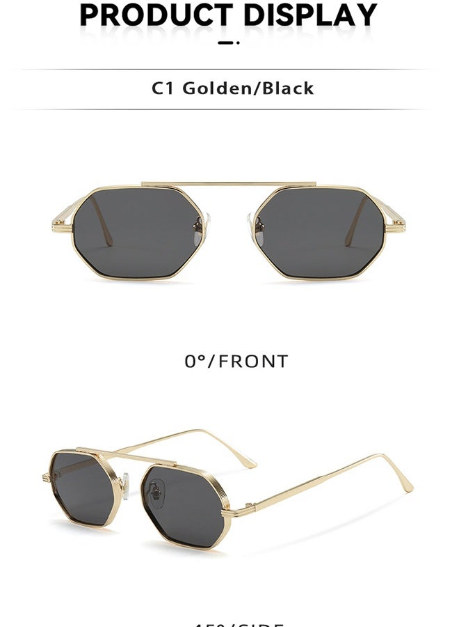 نظارات شمسية عصرية بإطارات معدنية متعددة الأضلاع بشعار مخصص للنساء والرجال - Image 5