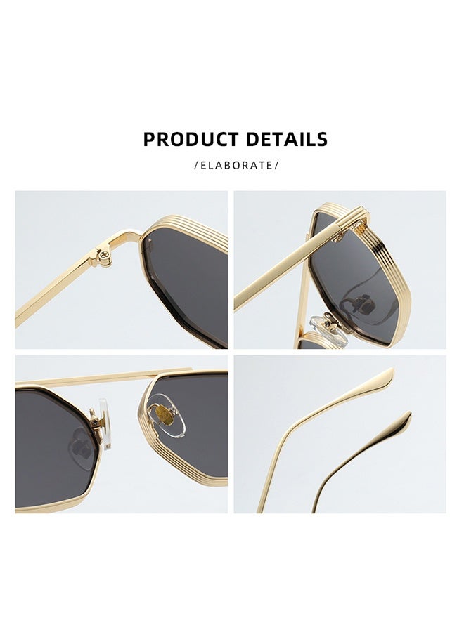 نظارات شمسية عصرية بإطارات معدنية متعددة الأضلاع بشعار مخصص للنساء والرجال - Image 3