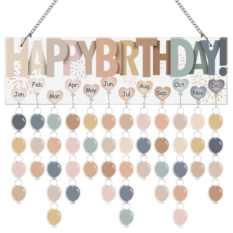 Eersida Birthday Calendar Wall Hanging Family Birthday Plaque with Tags Gifts for Mom Grandma Classroom Reminder Calendar Board with 120 Tags for Mother's Day Home Office(Boho Color) - Image 1