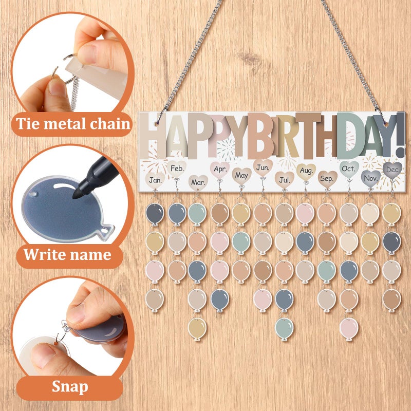 Eersida Birthday Calendar Wall Hanging Family Birthday Plaque with Tags Gifts for Mom Grandma Classroom Reminder Calendar Board with 120 Tags for Mother's Day Home Office(Boho Color) - Image 3