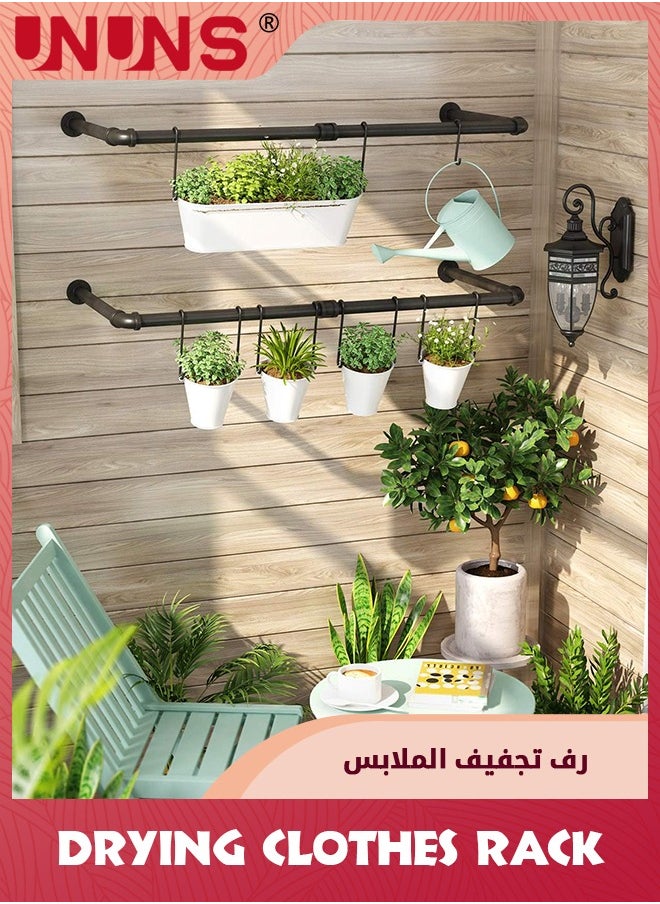 UNUNS Drying Clothes Rack,Industrial Pipe Wall Mounted Rack,Space-Saving Hanging Clothes Heavy Duty Detachable Garment Bar,Multi-Purpose Hanging Rod For Closet 2 Base  - Image 2
