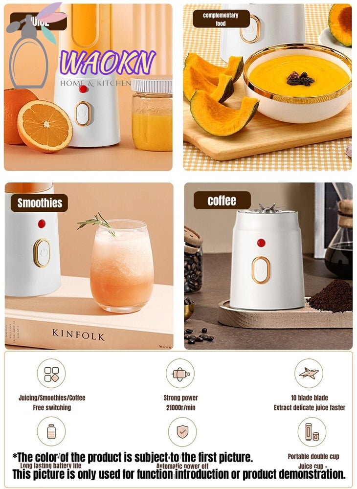 دبليو أيه أو كي أن خلاط فواكه محمول، كوب عصير شخصي للعصائر، خلاط لاسلكي قابل لإعادة الشحن للسفر، الرياضة، المكتب، المدرسة، كوب عصير، شفرات قوية، عصارة لاسلكية لجميع أنواع الفواكه مع كوب إضافي - Image 4