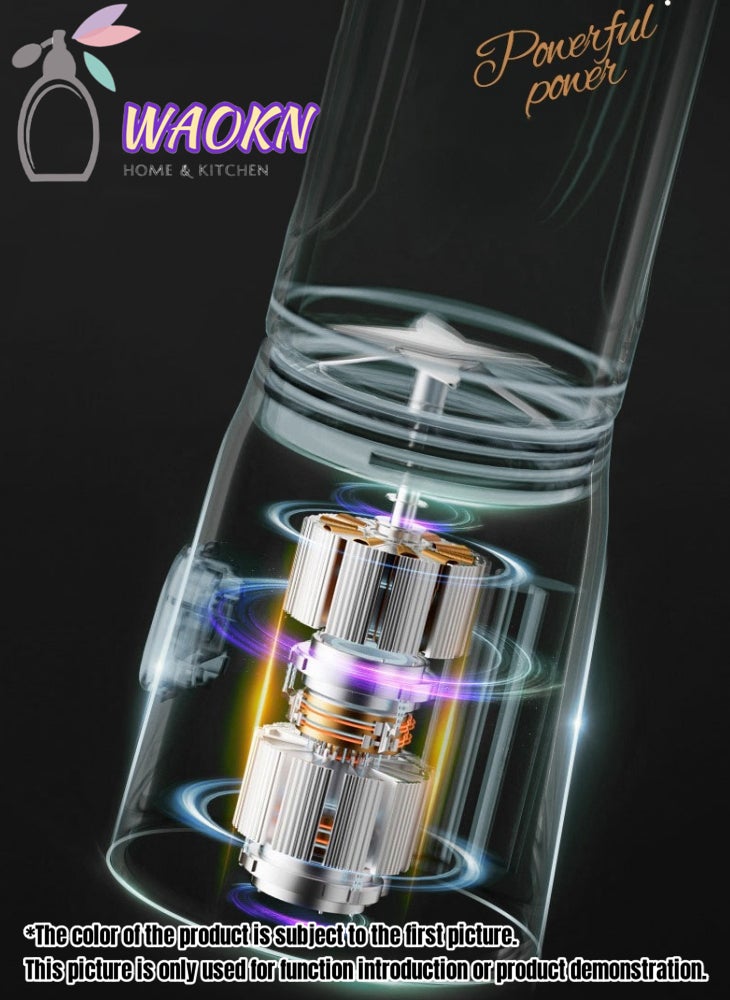 دبليو أيه أو كي أن خلاط فواكه محمول، كوب عصير شخصي للعصائر، خلاط لاسلكي قابل لإعادة الشحن للسفر، الرياضة، المكتب، المدرسة، كوب عصير، شفرات قوية، عصارة لاسلكية لجميع أنواع الفواكه مع كوب إضافي - Image 2