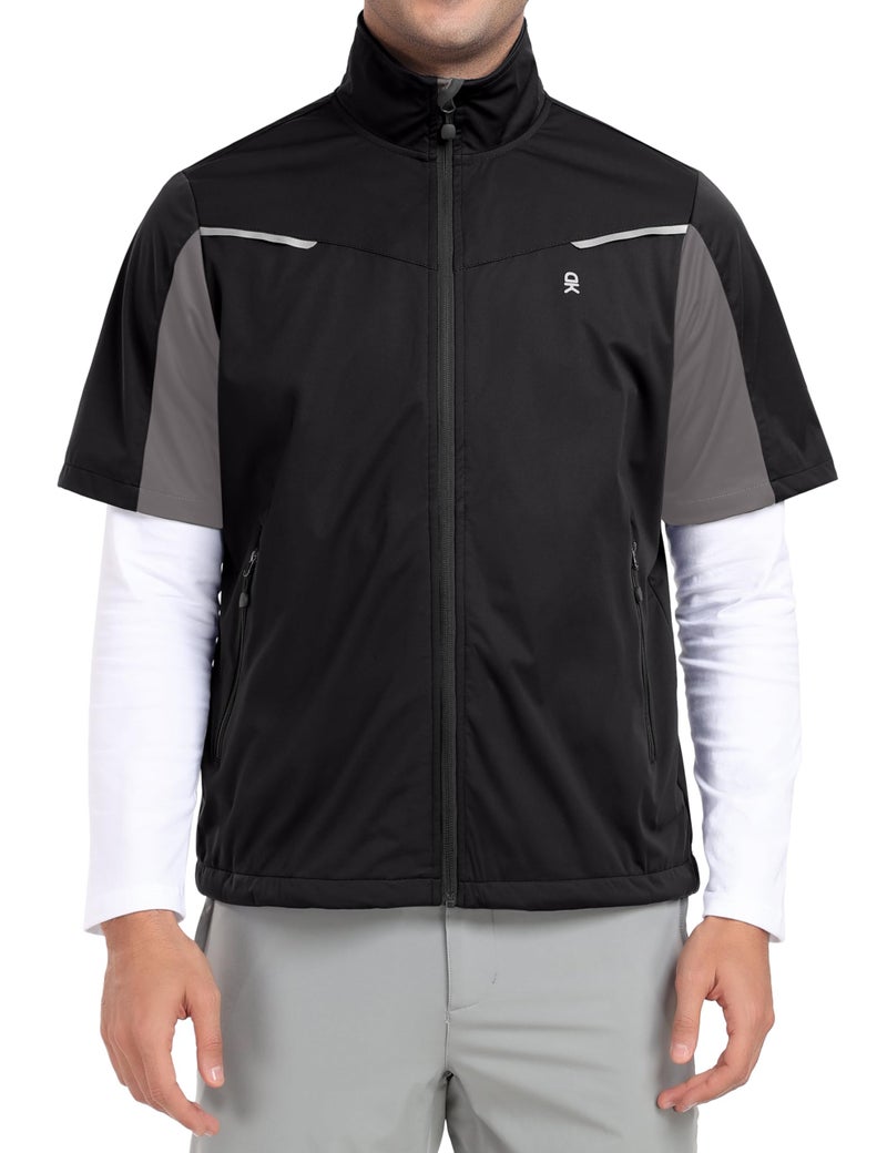 Little Donkey Andy Men's Lightweight Softshell Vests Short Sleeve Jackets for Golfing Hiking Running (Black-Grey S) - Image 2