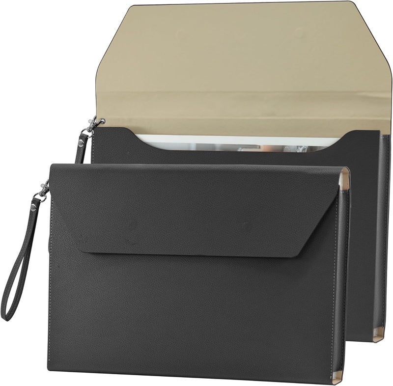 KASTWAVE Pu Leather A4 File Folder, Document Portfolio Holder Waterproof Portfolio Envelope Folder For A4 Size Magnetic Closure Leather Envelope For School Home And Office Stationery - Image 1