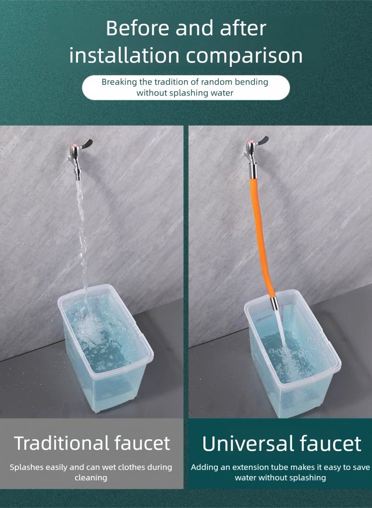 360 rotary faucet extension tube, 25 cm 9.8 inches long, faucet extension universal adapter, portable kitchen faucet extension hose (orange) - Image 2