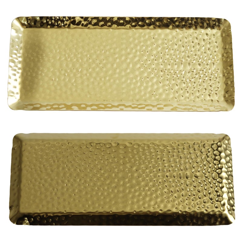 bociloy 10x4inch Hammered Rectangular Tray, Stainless Steel Decorative Serving Tray, Gold Platter for Kitchen, Bathroom, Bar, Vanity Storage - Image 3