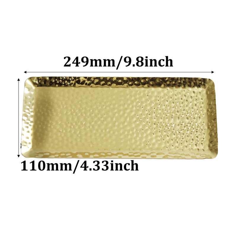 bociloy 10x4inch Hammered Rectangular Tray, Stainless Steel Decorative Serving Tray, Gold Platter for Kitchen, Bathroom, Bar, Vanity Storage - Image 2