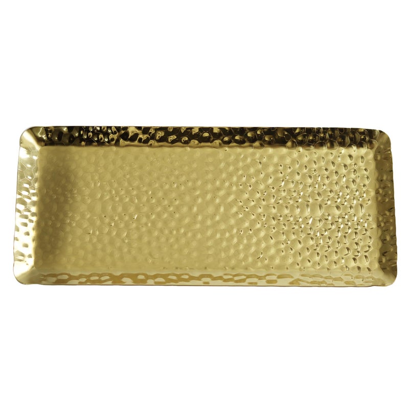 bociloy 10x4inch Hammered Rectangular Tray, Stainless Steel Decorative Serving Tray, Gold Platter for Kitchen, Bathroom, Bar, Vanity Storage - Image 1