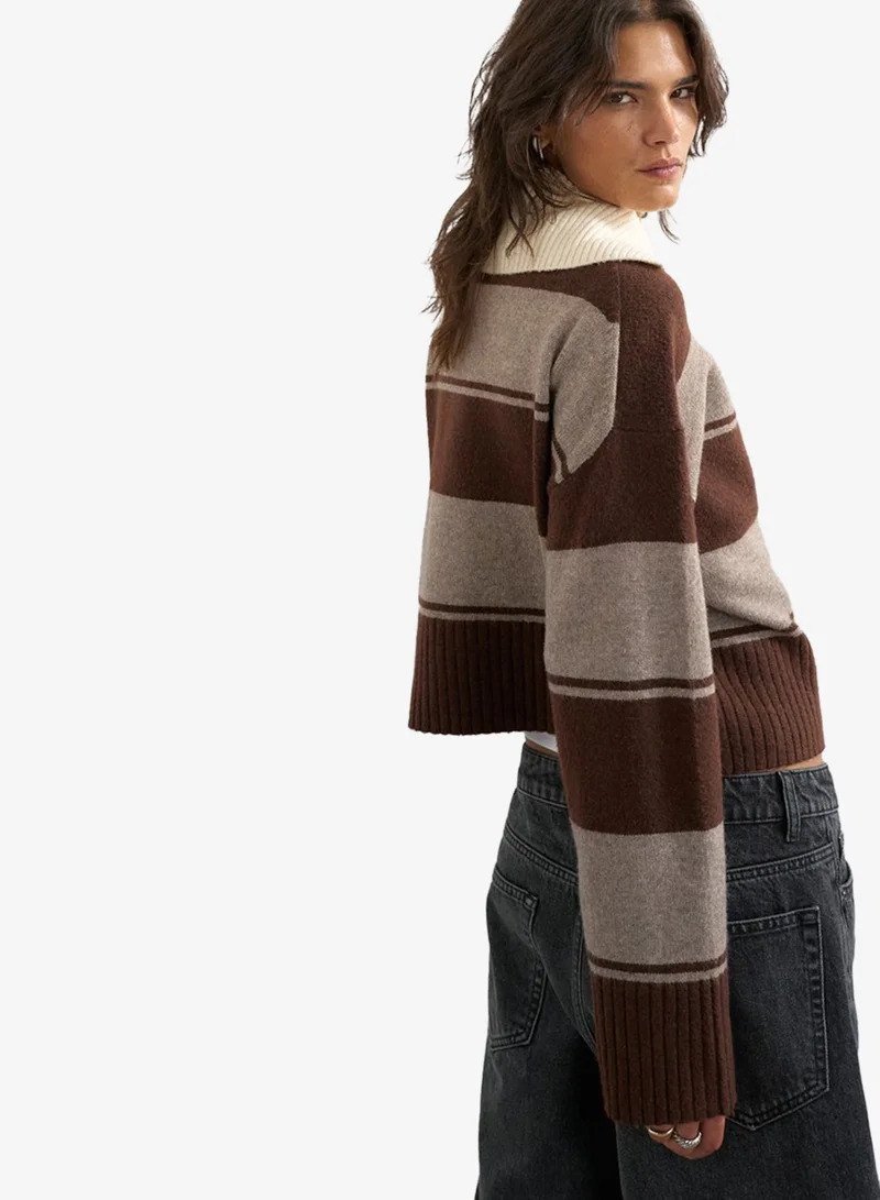 Topshop Knitted Rugby Polo Cardigan