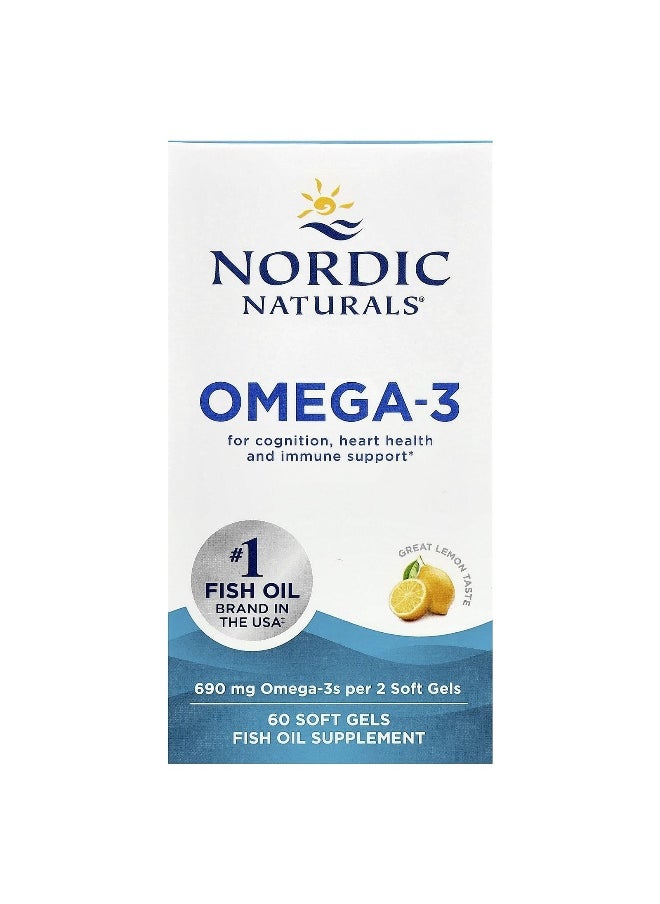 NORDIC NATURALS Nordic Naturals, Omega-3, Lemon, 60 Soft Gels (345 mg per Soft Gel)  - Image 1