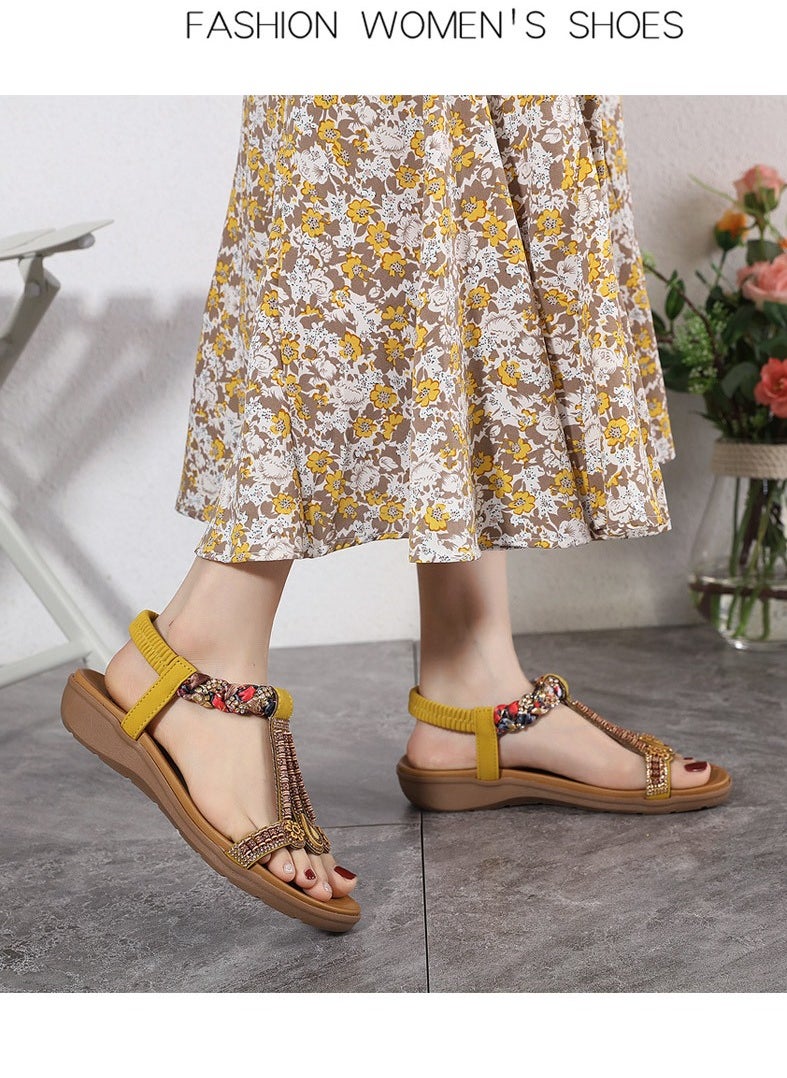 SIKETU Summer New Fashion Trend Women's Sandals Elastic Lightweight Comfortable Sandals Yellow  - Image 2