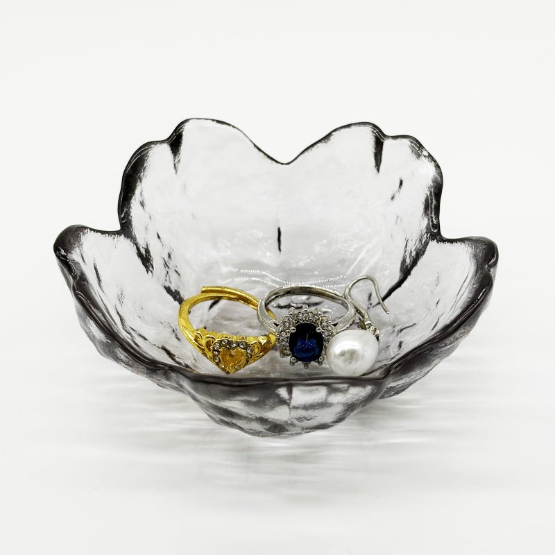 BESSKON Flower Ring Dish Jewelry Tray, Glass Jewelry Dish Tray, Aesthetic Room Decor Small Trinket Dish, Nightstand Jewlery Ring Holder Dish, Bathroom Jewelry Plate Bowl for Rings Earrings Gift (Smoky Gray) - Image 1