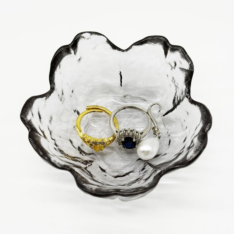 BESSKON Flower Ring Dish Jewelry Tray, Glass Jewelry Dish Tray, Aesthetic Room Decor Small Trinket Dish, Nightstand Jewlery Ring Holder Dish, Bathroom Jewelry Plate Bowl for Rings Earrings Gift (Smoky Gray) - Image 4