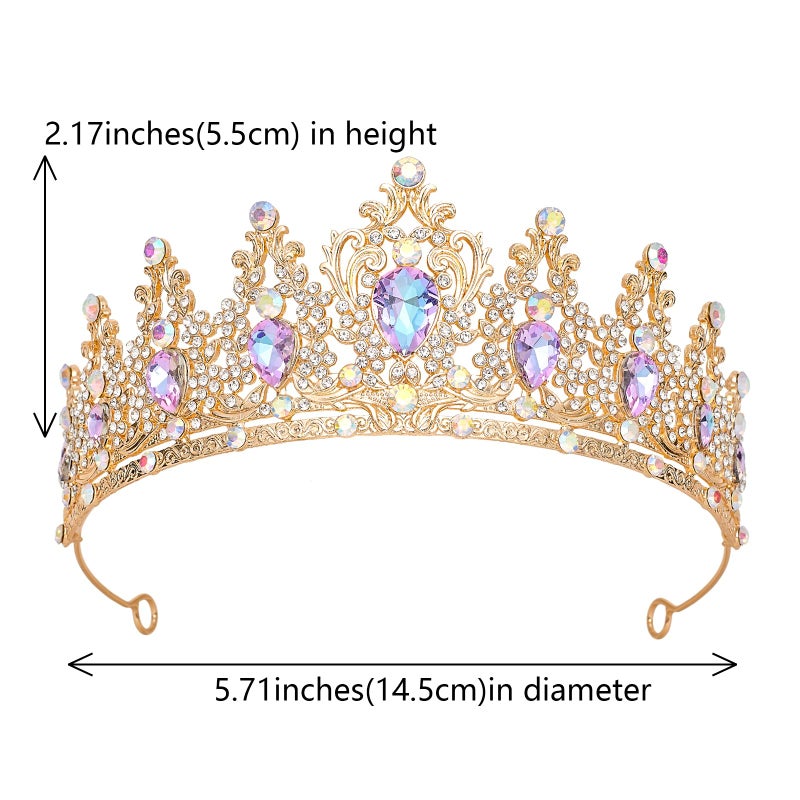 JITINX Tiaras Crown for Women, Queen Crown, Bridal for Tiaras Headband Wedding, Birthday Party Prom Princess Crystal Crowns Hair Accessories (Gold Violet) - Image 2