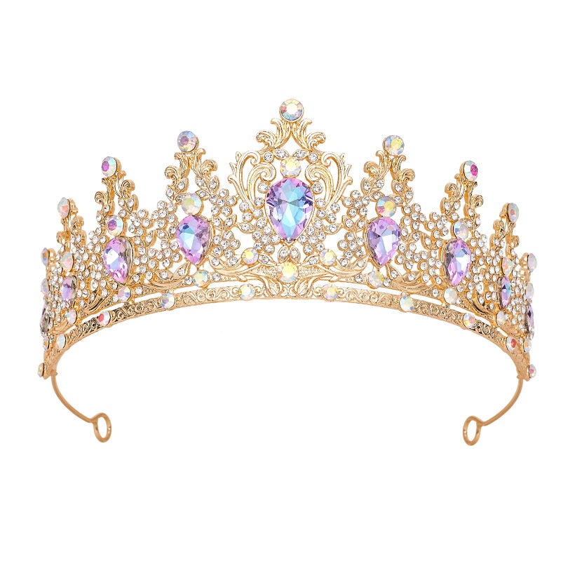 JITINX Tiaras Crown for Women, Queen Crown, Bridal for Tiaras Headband Wedding, Birthday Party Prom Princess Crystal Crowns Hair Accessories (Gold Violet) - Image 1