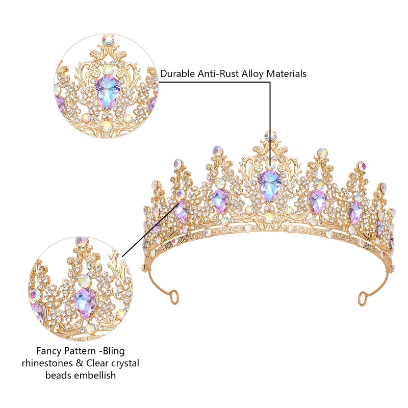 JITINX Tiaras Crown for Women, Queen Crown, Bridal for Tiaras Headband Wedding, Birthday Party Prom Princess Crystal Crowns Hair Accessories (Gold Violet) - Image 4