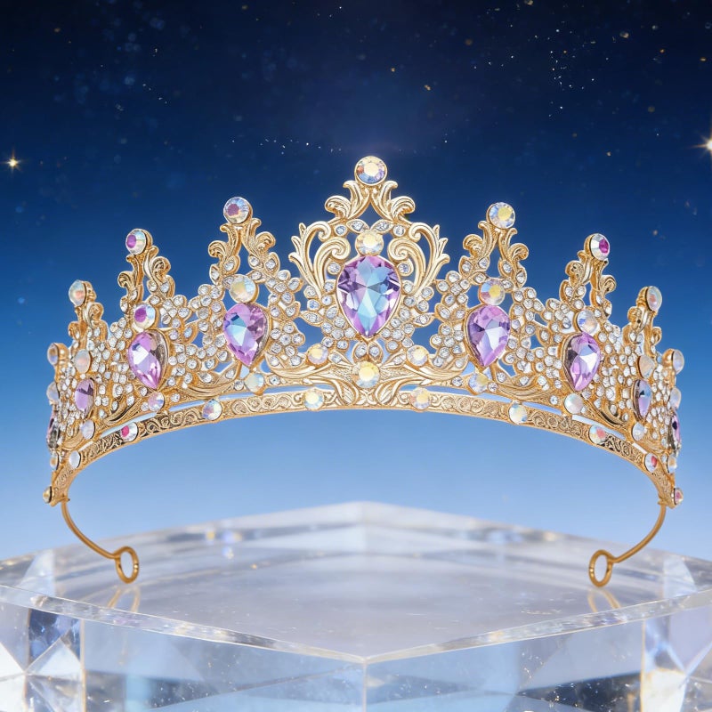 JITINX Tiaras Crown for Women, Queen Crown, Bridal for Tiaras Headband Wedding, Birthday Party Prom Princess Crystal Crowns Hair Accessories (Gold Violet) - Image 5
