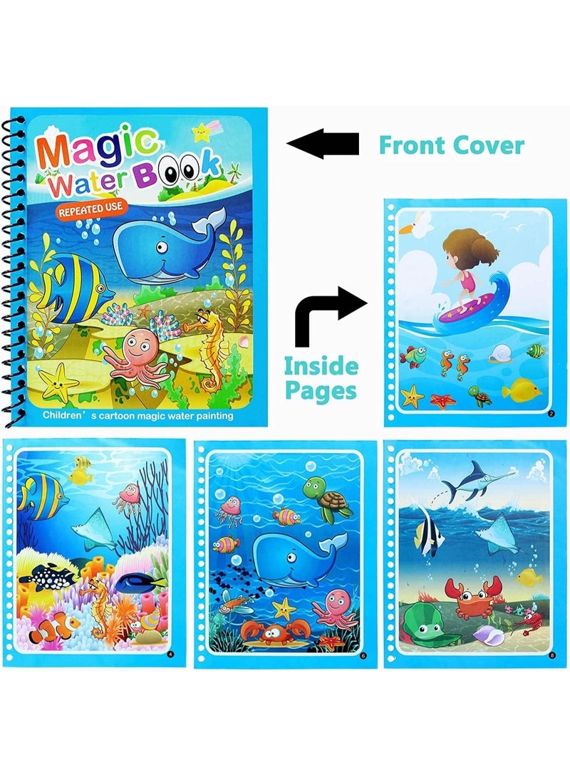 Magic Water Colouring Book, Children Reusable Drawing Book with Pen, Early Education Doodle Painting Toys for Kids Boys Girls Ages 2 3 4 Years Plus Educational Learning Gifts 4pcs - Image 3