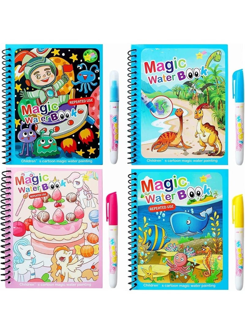 Magic Water Colouring Book, Children Reusable Drawing Book with Pen, Early Education Doodle Painting Toys for Kids Boys Girls Ages 2 3 4 Years Plus Educational Learning Gifts 4pcs - Image 1