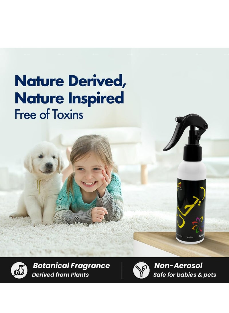3XR Raihan Vanilla Air Freshener Spray 150ml, Non-Aerosol, Essential Oil-Based, Long Lasting Fragrance, Safe for Baby & Pets, Odor Remover for Car, Home, Bathroom & Office Use - Image 2