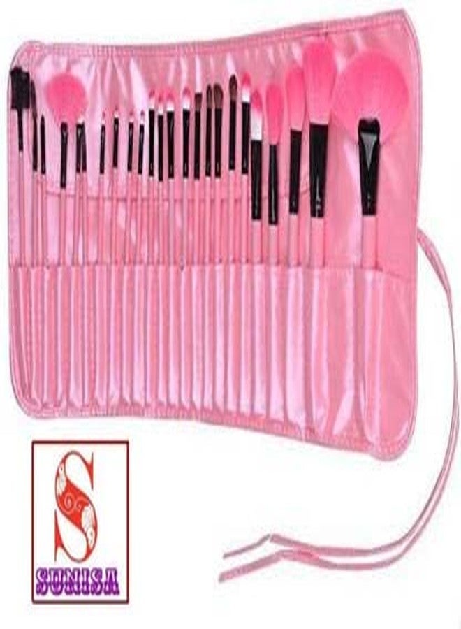 SUNISA Soft Pink Synthetic Bristle Makeup Brushes Set of 24 with Cover - (Pack of 24) - Image 3