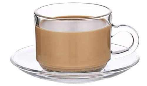 ConvertKitchen Glass Tea and Coffee Cups with Glass Saucer for Home Set 180 ml Pack of 12 - Image 5