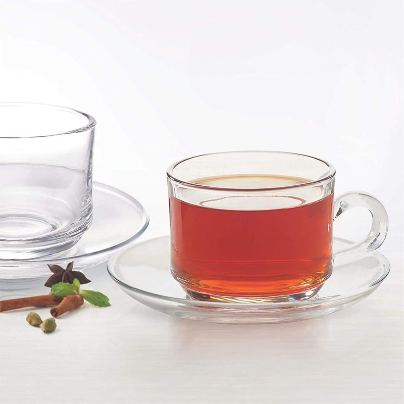 ConvertKitchen Glass Tea and Coffee Cups with Glass Saucer for Home Set 180 ml Pack of 12 - Image 3