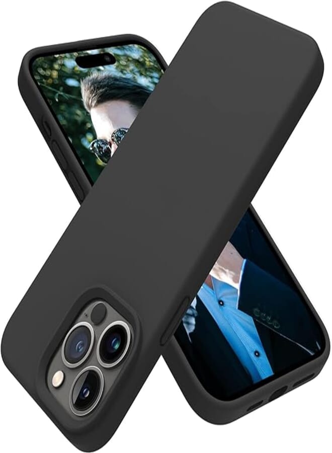 Next Next store Compatible with iPhone 14 Pro Max Case, Liquid Silicone Case, Full Body Protective Cover, Shockproof, Slim Phone Case, Anti-Scratch Soft Microfiber Lining (Black)