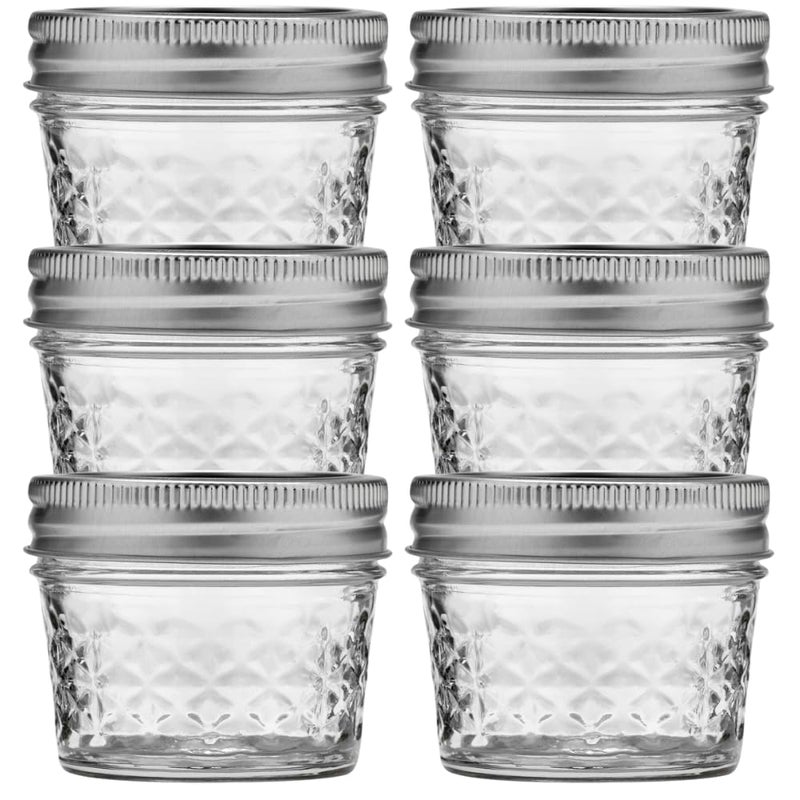 Ball Wide Mouth Quilted Crystal Jelly Jars with Lids and Bands, Used for Canning, Pickling, Juice, Jam, Jelly, Quarter Pint Size (4 Ounce (Pack of 6)) - Image 1