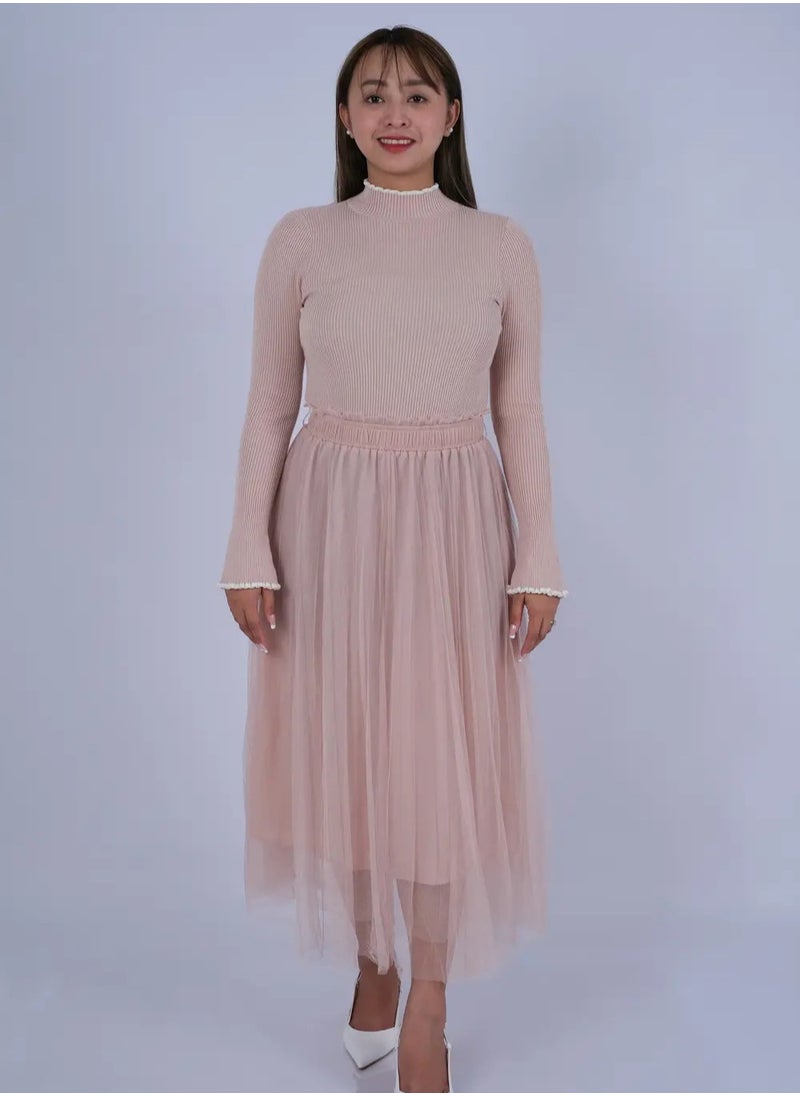 ONLY - Women’s Pleated Elastic Waist Band Jersey Dress in Sepia Rose - Image 1