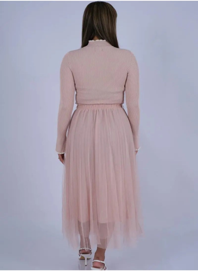 ONLY - Women’s Pleated Elastic Waist Band Jersey Dress in Sepia Rose - Image 1