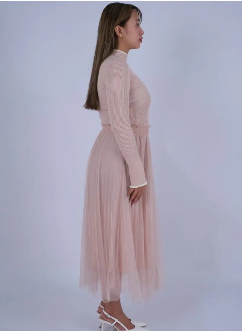 ONLY - Women’s Pleated Elastic Waist Band Jersey Dress in Sepia Rose - Image 1