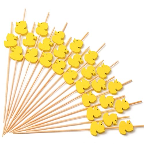 PuTwo Toothpicks 100 Counts Picks Handmade Natural Bamboo Cocktail SticksYellow Ducks