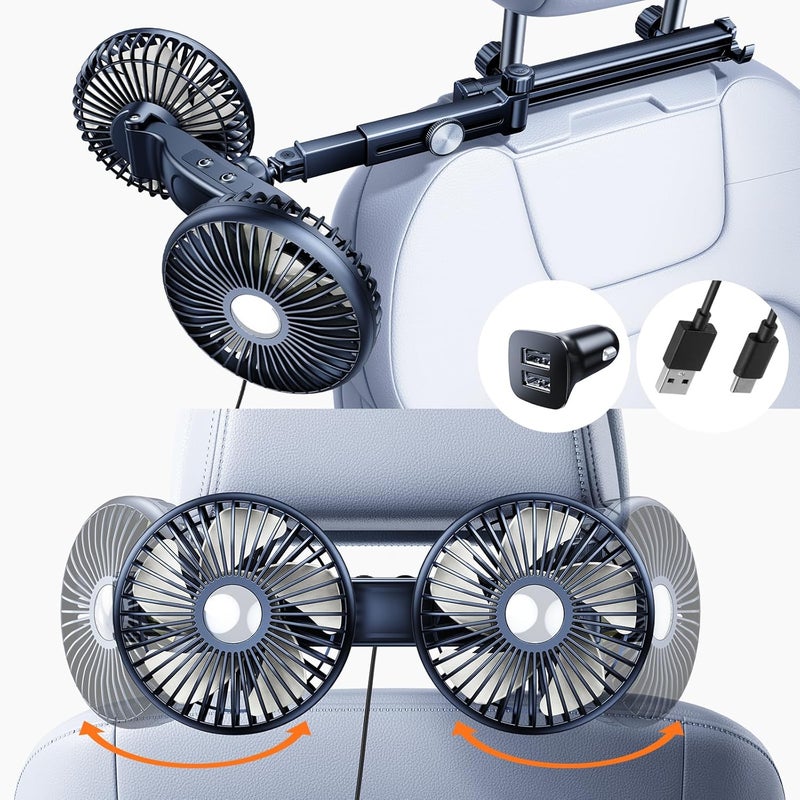 Nauttxon Car Fan for Back Seat with Retractable Long Arm and Car Charger - Image 1