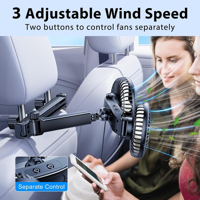 Nauttxon Car Fan for Back Seat with Retractable Long Arm and Car Charger - Image 4