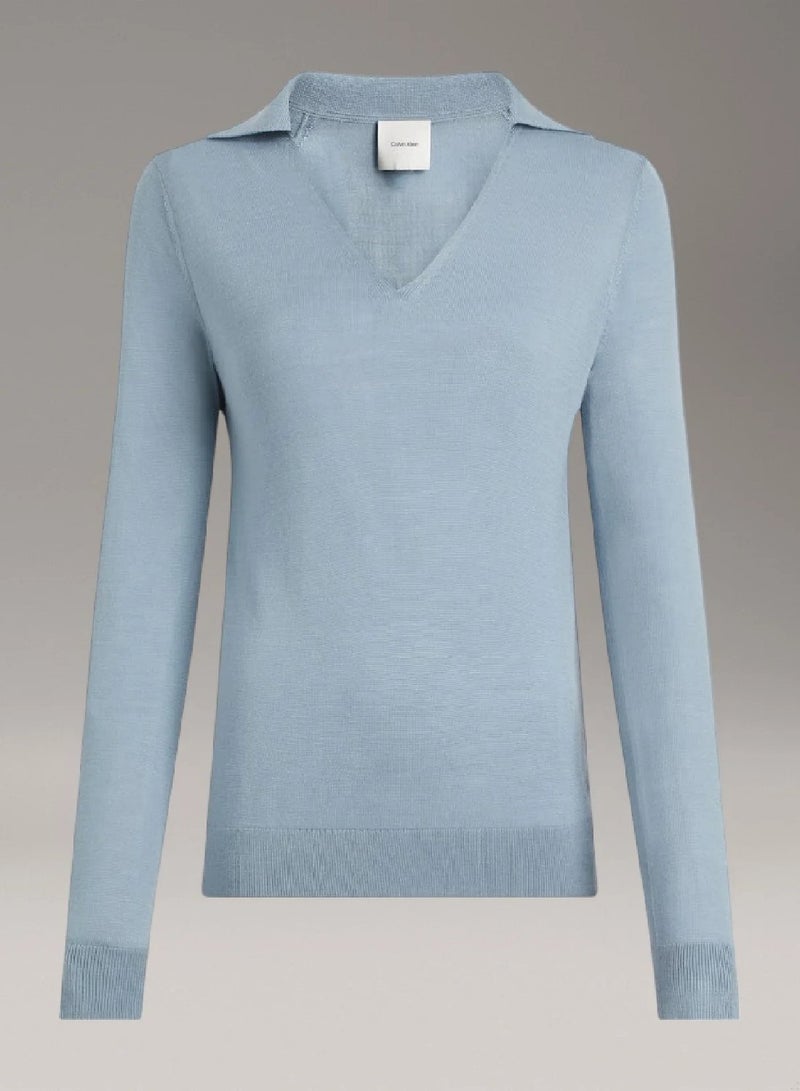 CALVIN KLEIN Acetate Blend Polo Jumper - Image 5