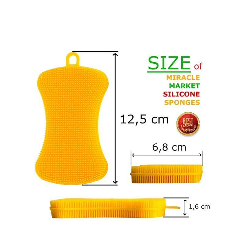SOLARAE 3 Pack Gentle and Hygienic Kitchen Silicone Sponge for Non Scratch Dish Washing Cleaning Miracle Market Silicone Dish Sponge - Image 2
