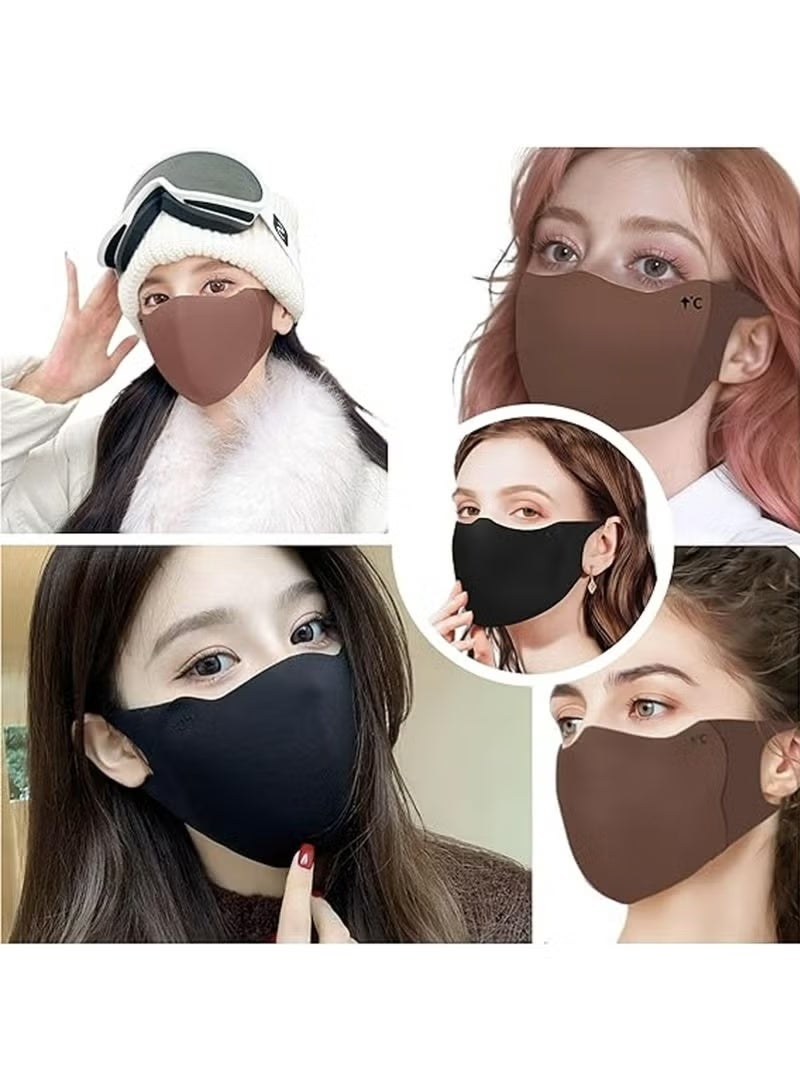 Reusable Cloth Face Mask 3D Fitting Windproof Dustproof Colder Weather Warmth Breathable Washable Fabric Masks For Outdoor Sport Half Face Earloop(Black+Dark Brown,2 pieces) - Image 2