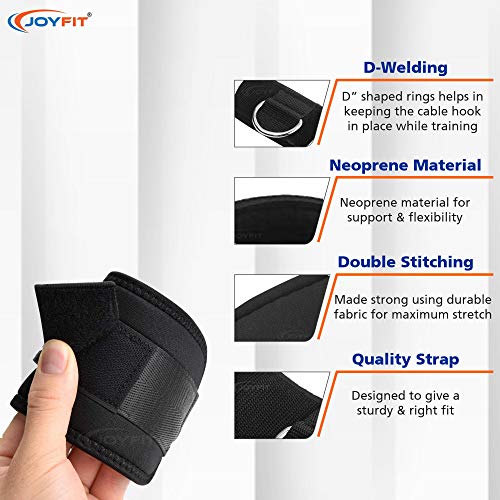 JoyFit Padded Ankle straps for cable machines with D Ring High Strength for Cable Machines for Butt, Glute and Leg Weights Exercises For Both Men and Women Pair (Black) - Image 2