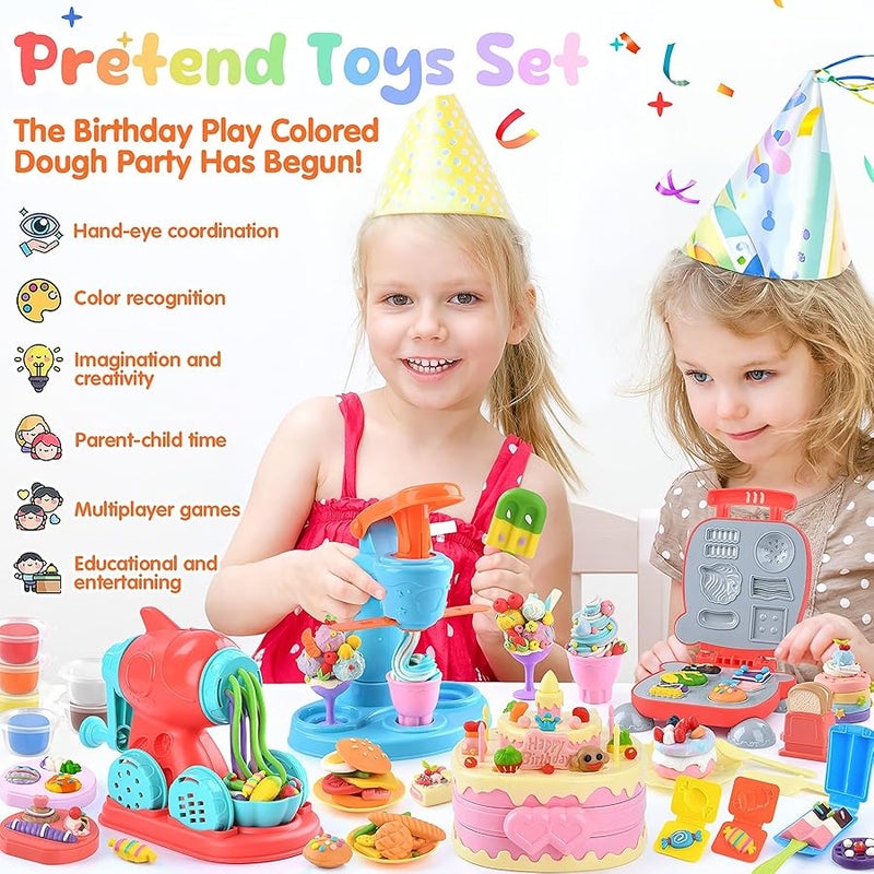 WeeHomm 4 in 1 Color Dough Set Kitchen Creations with Ice Cream/Cake/Noodle/Hamburger Maker Machine, Arts Crafts Play Food Toys Tools Kit for Boys Girls Kids Toddlers Ages 3+ , 24 Dough - Image 2