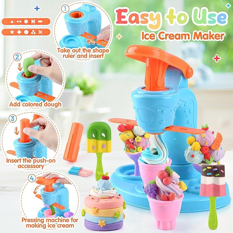 WeeHomm 4 in 1 Color Dough Set Kitchen Creations with Ice Cream/Cake/Noodle/Hamburger Maker Machine, Arts Crafts Play Food Toys Tools Kit for Boys Girls Kids Toddlers Ages 3+ , 24 Dough - Image 4