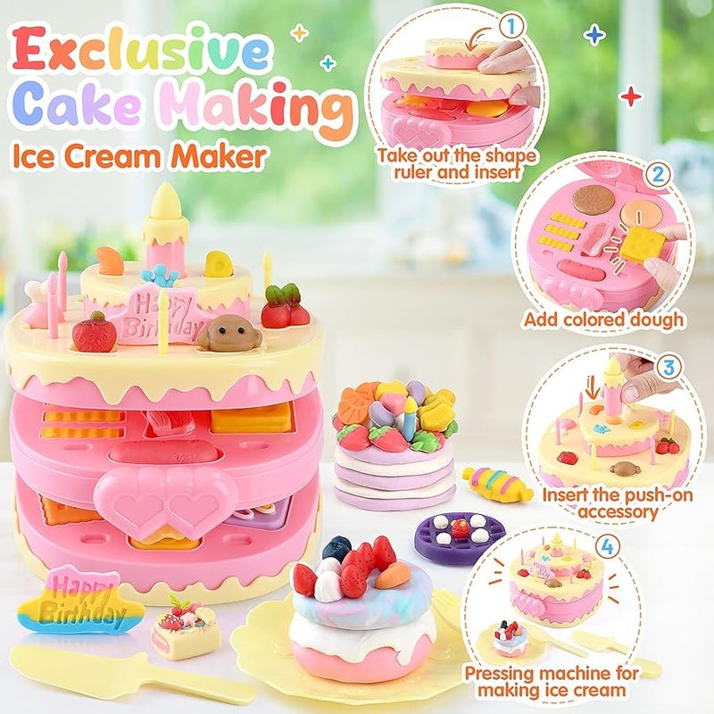 WeeHomm 4 in 1 Color Dough Set Kitchen Creations with Ice Cream/Cake/Noodle/Hamburger Maker Machine, Arts Crafts Play Food Toys Tools Kit for Boys Girls Kids Toddlers Ages 3+ , 24 Dough - Image 5