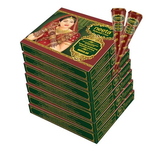 Neeta Mehendi Cones for Hand 12 Pcs in 1 Box (Pack of 8) Bridal Mehndi Cones Natural Mehendi Cone for Wedding, Hand Designing, Reddish Brown Color Long Lasting Niddle for Women - Image 1